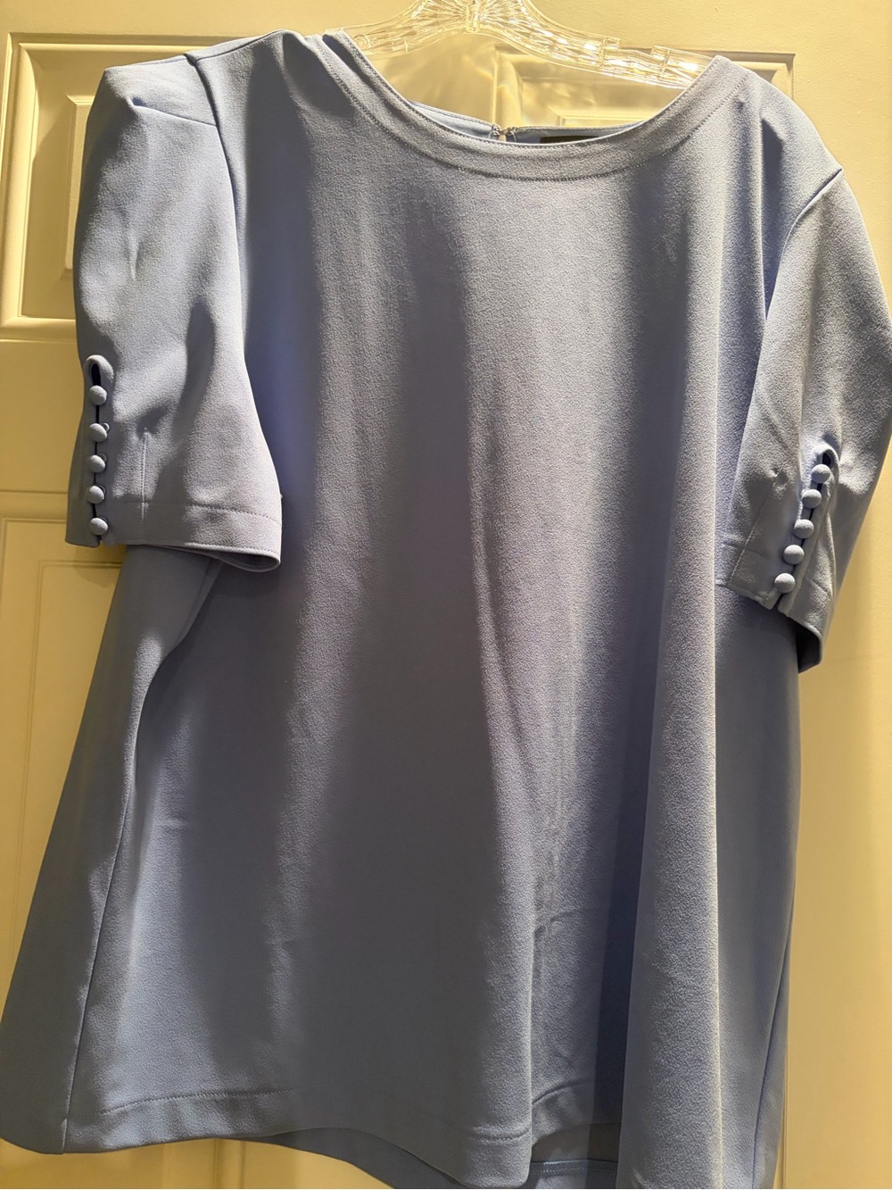 Ann Taylor Light Blue Short Sleeve Blouse with Button-Cuff Detail